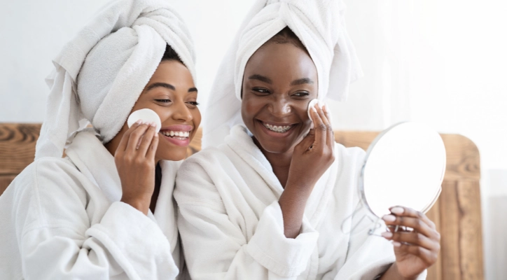 Women applying toner