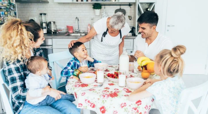 an image of family with their breakfast