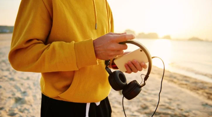 man carrying a headset